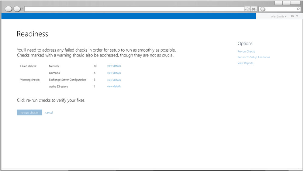 readiness check screen that checks to make sure the system is ready for setup