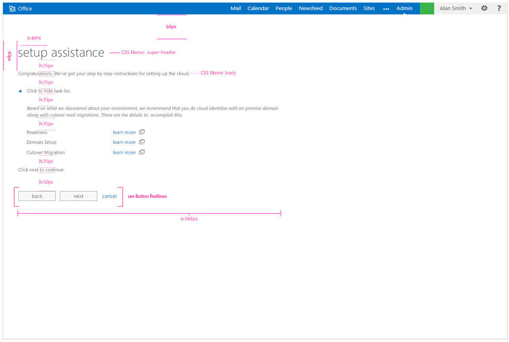 redlines and measurements on another setup assistant screen