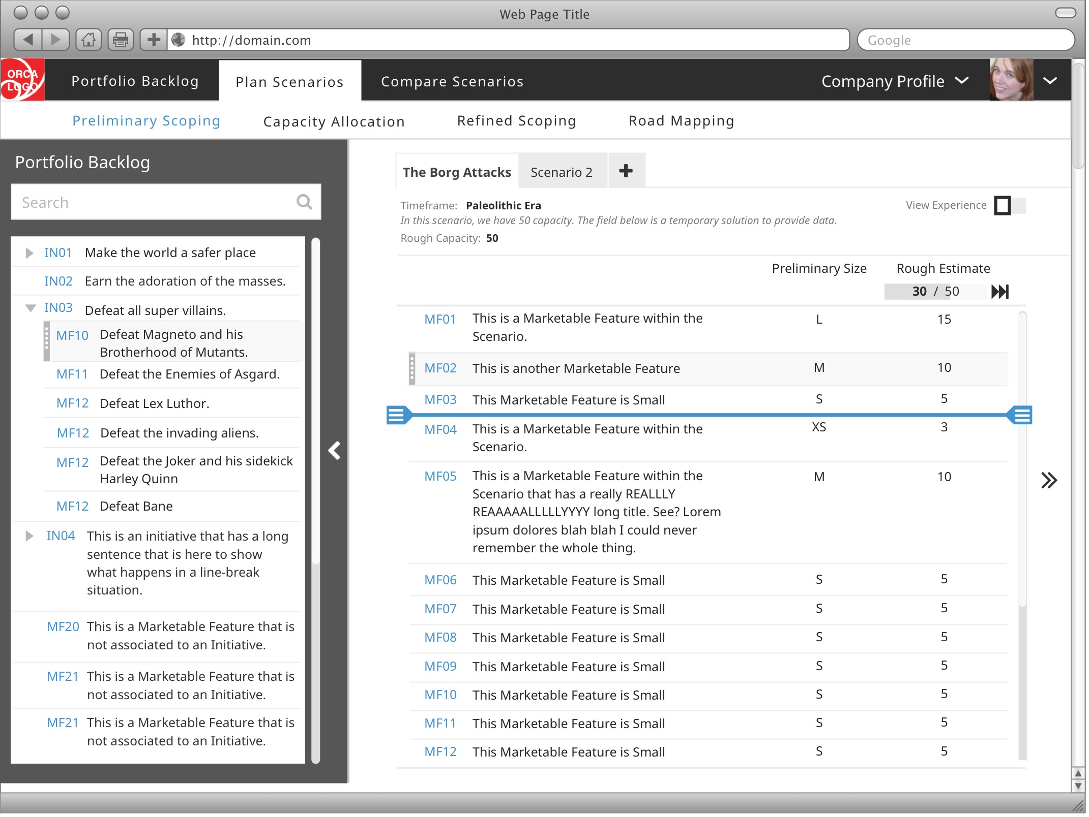 high fidelity mock of demand screen with drawer open