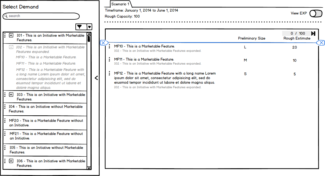 balsamiq sketch defining demand in a scenario