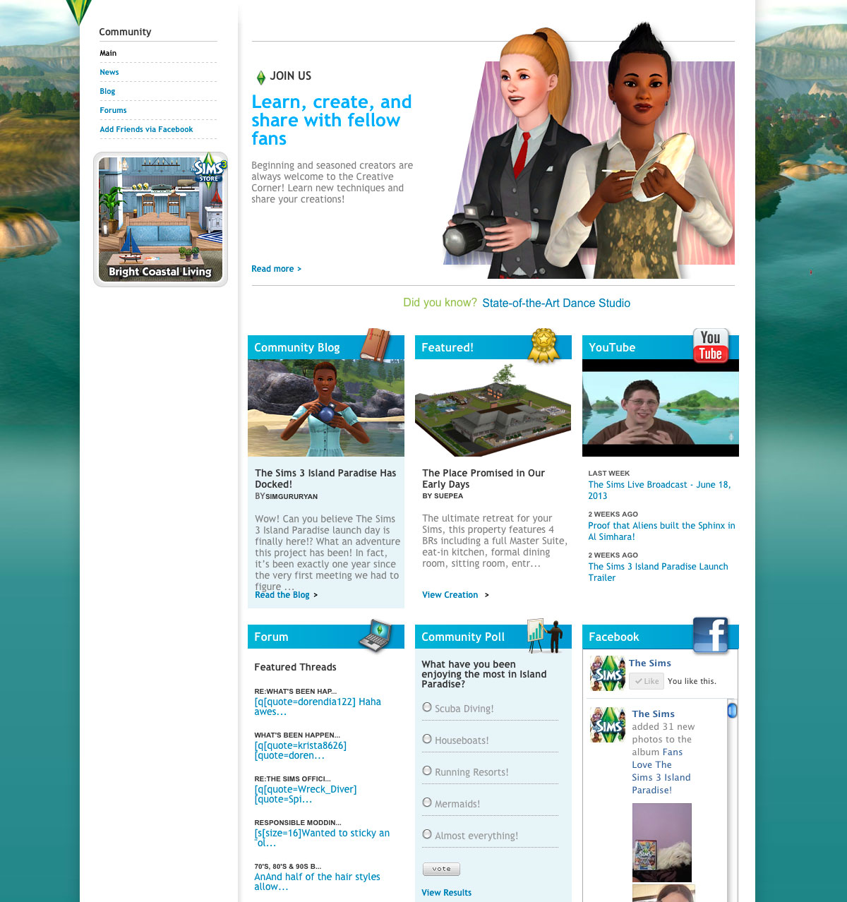 screenshot of the community portal webpage